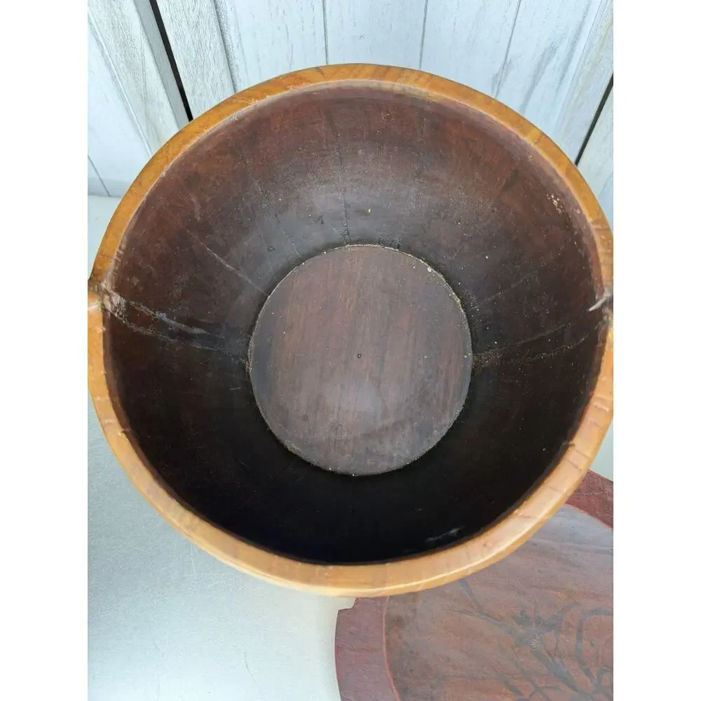Antique Chinese Wooden Wedding Basket Handle And Lid Wood Asian Decor VTG